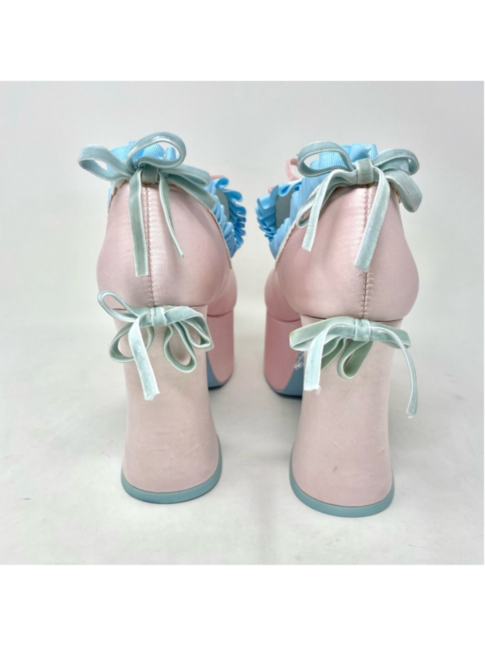 Dolls Kill Sugar Thrillz Bisous Pastel Satin Platform Ruffle Bow Platforms US 9 - Picture 7 of 13
